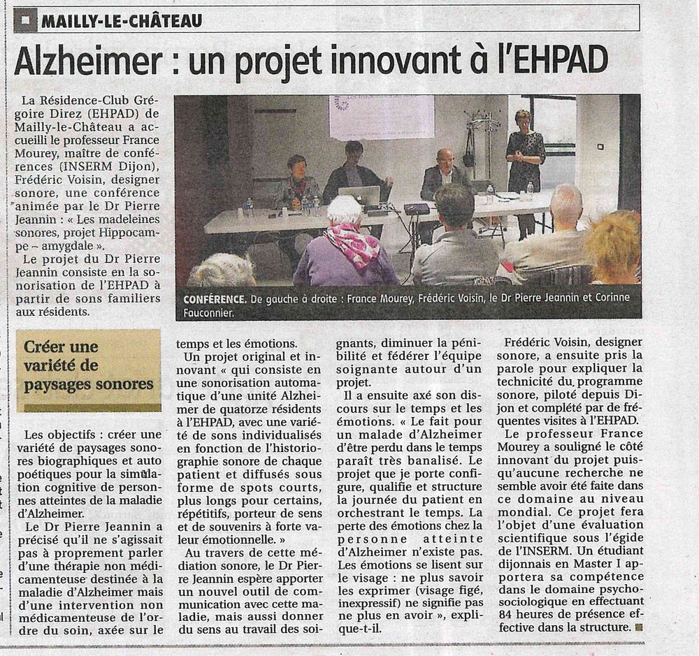 « Alzheimer : un projet innovant à l'EHPAD », L'Yonne Républicaine (mars 2019)